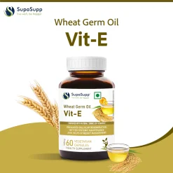 SupaSupp Wheat Germ Oil Vit - E | Enhances Cellular Regeneration, Better Systemic Maintenance And Helps In Weight Management | Vitamin E | Health Supplement | 60 Veg Cap, 500 mg